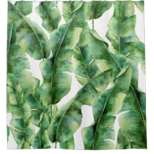 Watercolor pattern with banana palm leaves. Hand p Shower Curtain