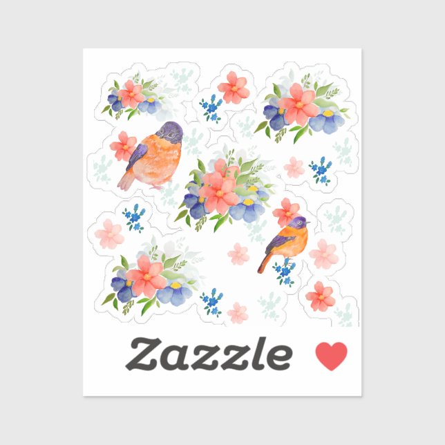 Watercolor pattern with birds and flowers (Sheet)