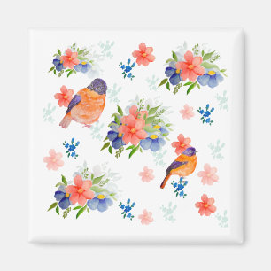 Watercolor pattern with birds and flowers magnet