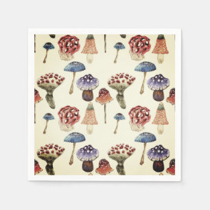 Watercolor pattern with colourful mushrooms napkin