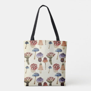 Watercolor pattern with colourful mushrooms tote bag