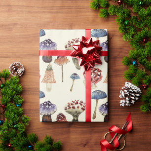 Watercolor pattern with colourful mushrooms wrapping paper