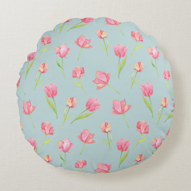 Watercolor Pattern with Delicate Pink Round Pillow (Front)