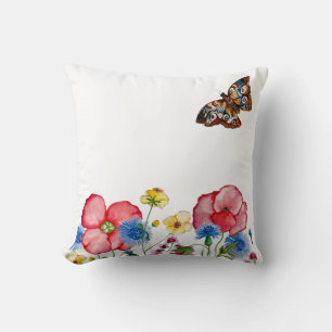 Watercolor pattern with hand-drawn wildflowers cushion