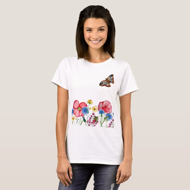 Watercolor pattern with hand-drawn wildflowers T-Shirt (Front Full)