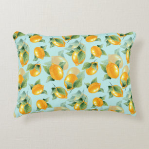 Watercolor pattern with lemons and leaves. Seamles Decorative Cushion