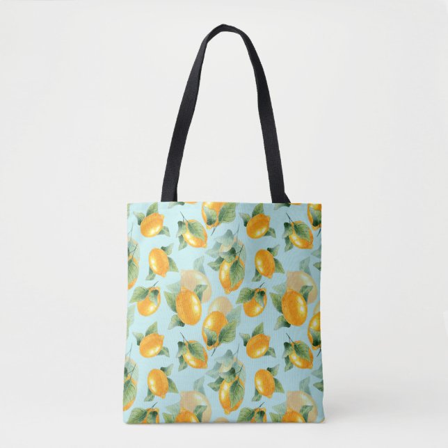 Watercolor pattern with lemons and leaves. Seamles Tote Bag (Front)