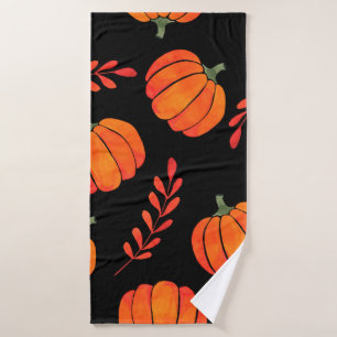 Watercolor pattern with orange pumpkins bath towel