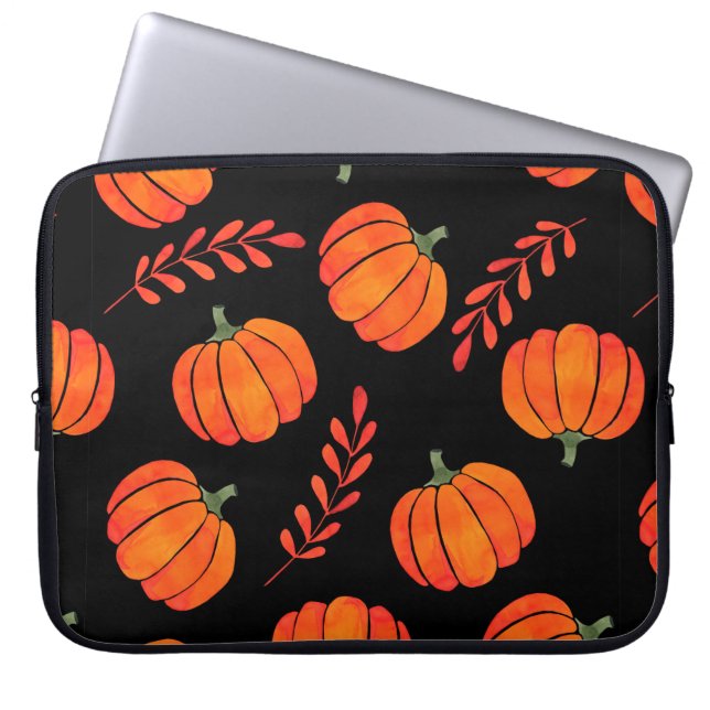 Watercolor pattern with orange pumpkins laptop sleeve (Front)