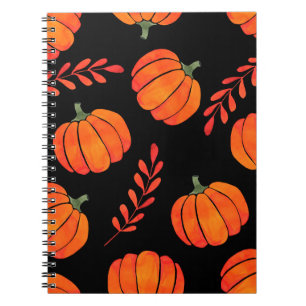 Watercolor pattern with orange pumpkins notebook
