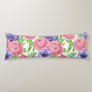Watercolor pattern with peony and anemone flowers body cushion