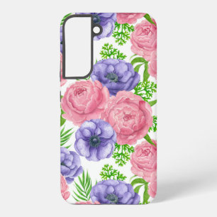 Watercolor pattern with peony and anemone flowers samsung galaxy case