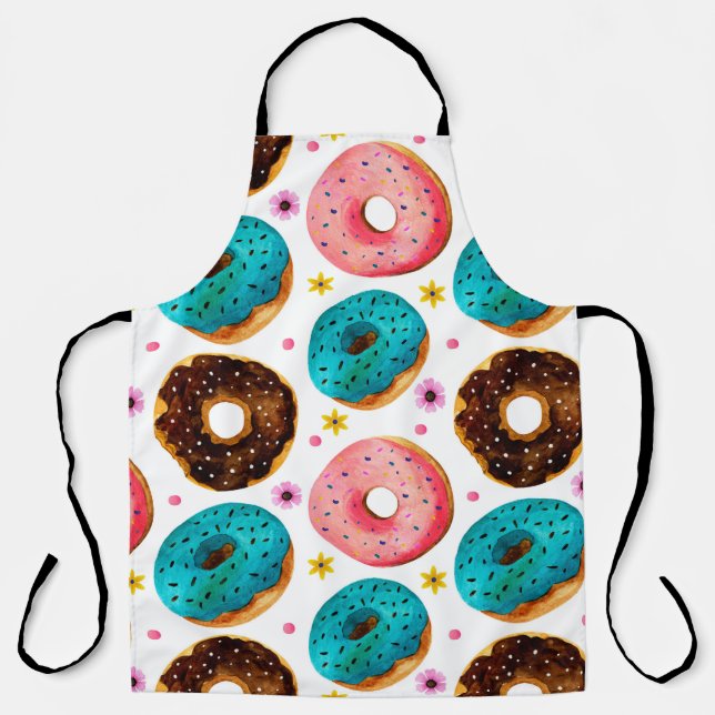 Watercolor pattern with pink, blue and chocolate d apron (Front)