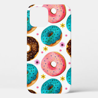 Watercolor pattern with pink, blue and chocolate d iPhone 12 case