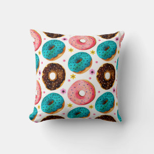 Watercolor pattern with pink, blue and chocolate d cushion