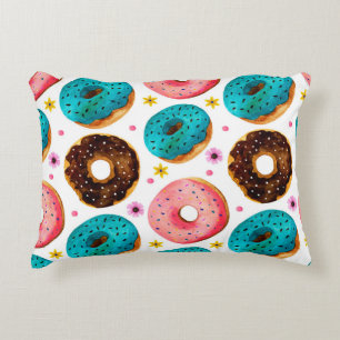 Watercolor pattern with pink, blue and chocolate d decorative cushion