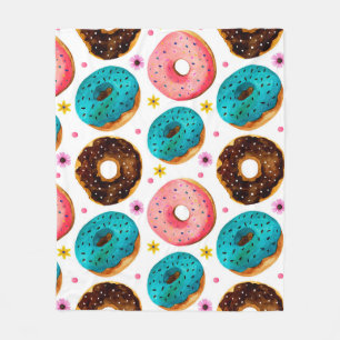 Watercolor pattern with pink, blue and chocolate d fleece blanket