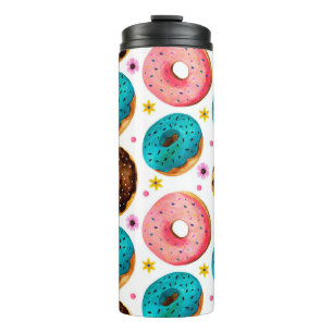 Watercolor pattern with pink, blue and chocolate d thermal tumbler