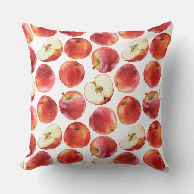 Watercolor pattern with red apples pillow (Front)