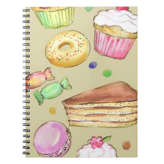 Watercolor pattern with sweets notebook (Front)