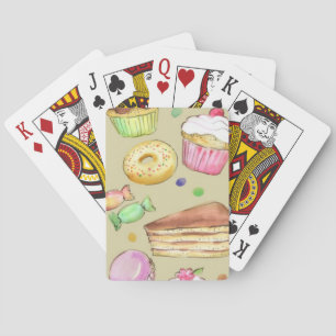 Watercolor pattern with sweets playing cards