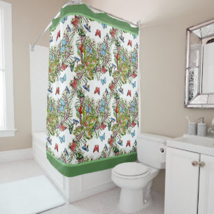 Watercolor Pattern with Tropical Plants Butterfly Shower Curtain