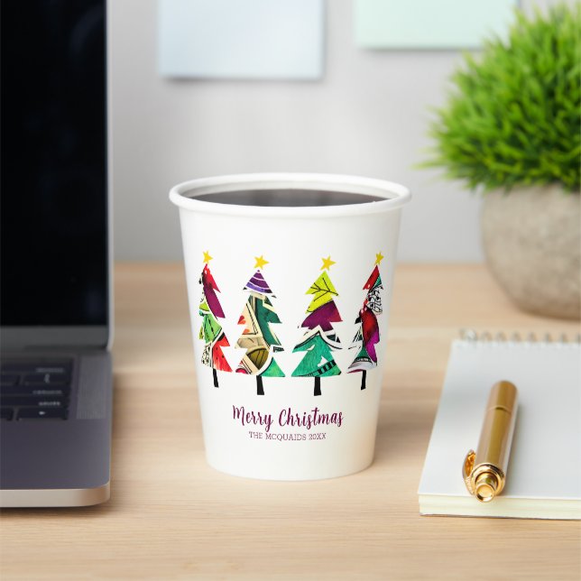  Watercolor Patterned Christmas Trees  Paper Cups (Insitu)