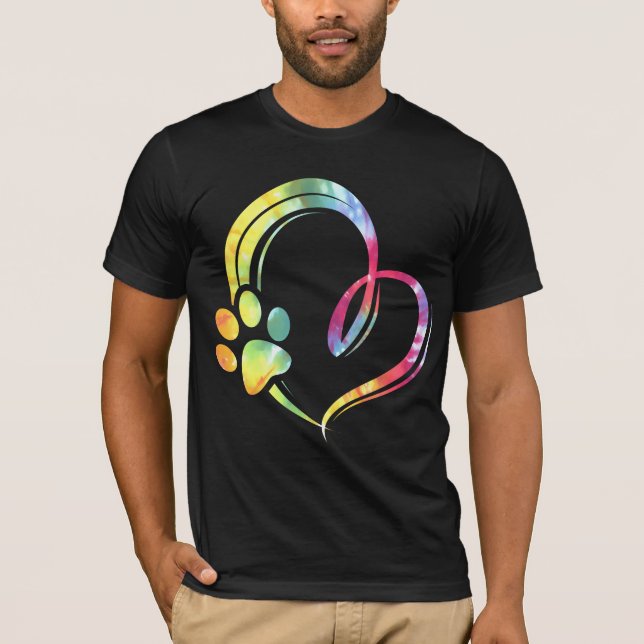 Watercolor Paw and Heart Design Dog Lover T-Shirt (Front)