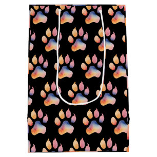 Watercolor Paw Print Background Medium Gift Bag