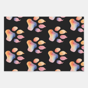 Watercolor Paw Print Background Wrapping Paper Sheet