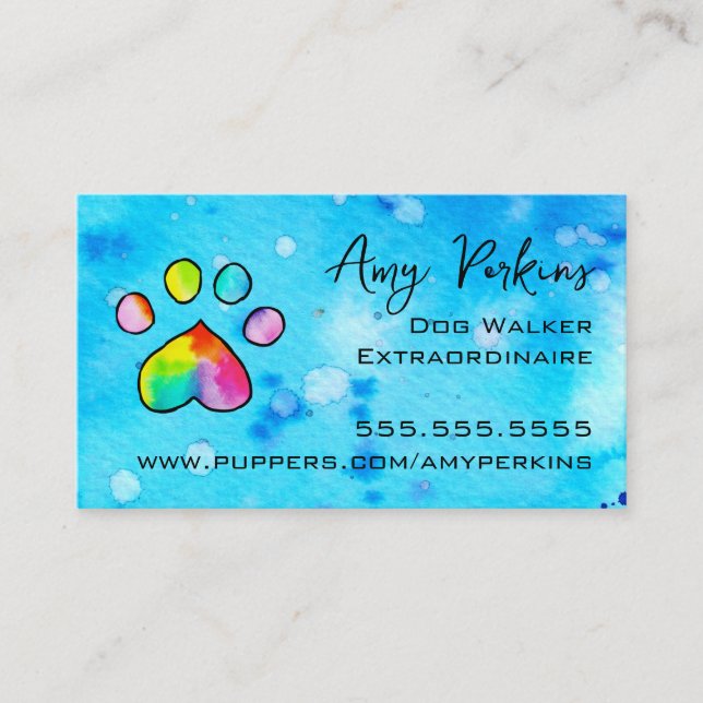 Watercolor Paw Print Business Card (Front)