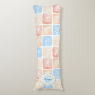 Watercolor Paw Prints & Hearts in Boxes Body Cushion