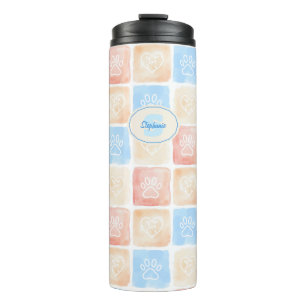 Watercolor Paw Prints & Hearts in Boxes Thermal Tumbler