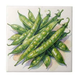 Watercolor Pea Pods Ceramic Tile