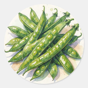 Watercolor Pea Pods Classic Round Sticker