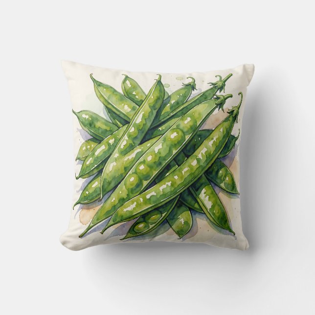 Watercolor Pea Pods Cushion (Front)