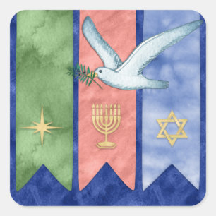 Watercolor Peace Christmas Kwanzaa Hanukkah Square Sticker