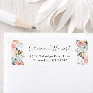 Watercolor Peach and Dusty Blue Floral Return Address Label