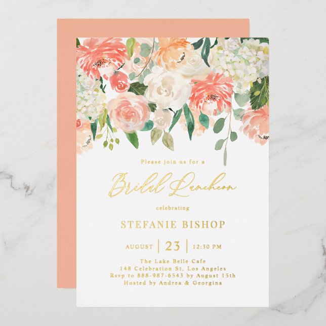 Watercolor Peach and Ivory Flowers Bridal Luncheon (Front/Back)