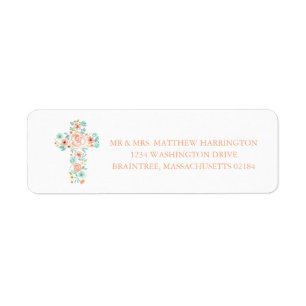 Watercolor Peach and Mint Flower Cross Return Address Label