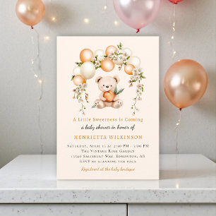 Watercolor Peach Bear Baby Shower Invite