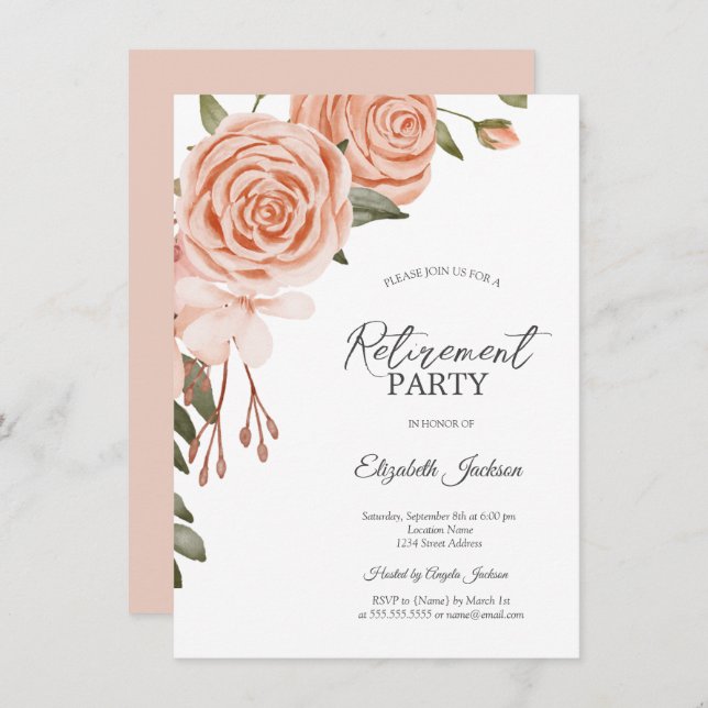 Watercolor Peach Blush Flowers Bridal Shower Invitation (Front/Back)