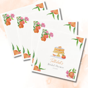 Watercolor Peach Cake With Blossoms Bridal Shower Napkin
