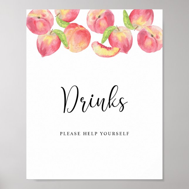 Watercolor peach Drinks help yourself Poster (Front)