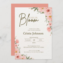 Watercolor Peach Floral Baby Shower  Invitation
