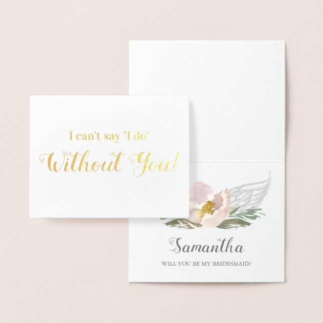 Watercolor Peach Floral Bridal Party Proposal Foil Card (Display)
