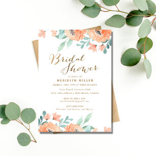 Watercolor Peach Floral Bridal Shower Party Invitation