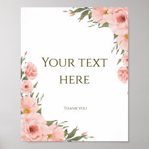 Watercolor Peach Floral Customisable Poster