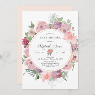 Watercolor peach floral frame baby shower invitation