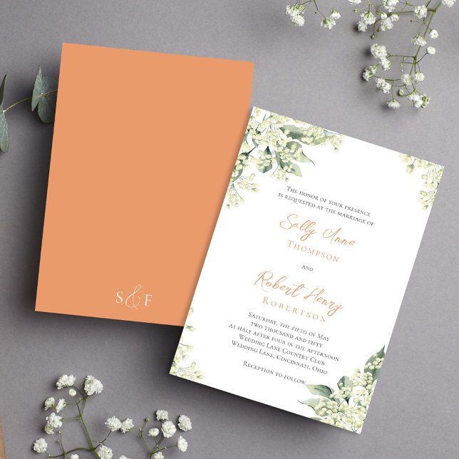 Watercolor Peach Floral Greenery Wedding  Invitation (Wedding beautiful peach floral invitations.)